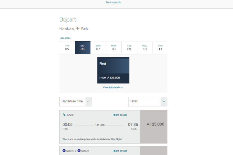 Cathay Pacific First Class Buchung 1