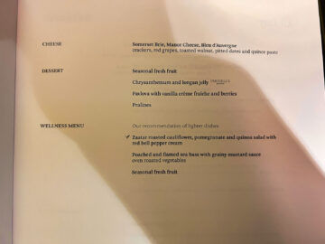 Cathay Pacific First Class Menu 3