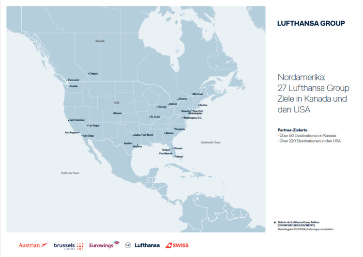 Lufthansa Group Streckennetzkarte Nordamerika