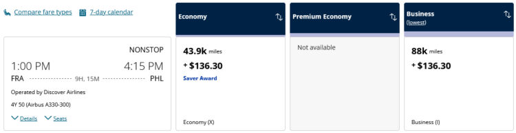 Mileageplus Praemienflug Discover Airlines Frankfurt Philadelphia
