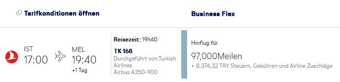 Miles And More Praemienflug Turkish Airlines Business Class Istanbul Melbourne