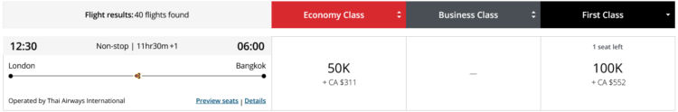 Aeroplan Praemienflug Thai Airways First Class London Bangkok