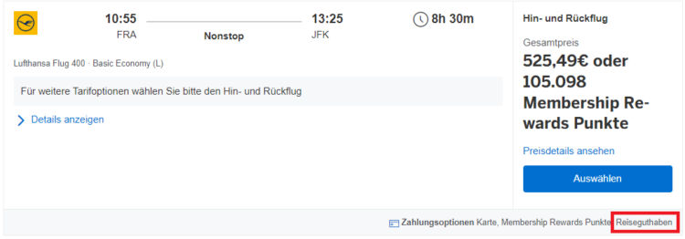 American Express Platinum Reiseguthaben Lufthansa Flug