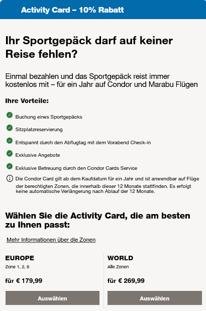 Condor Activity Card Vorteile