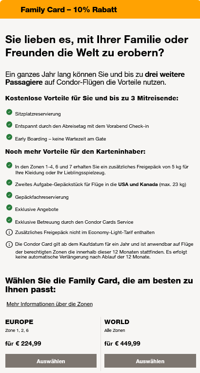 Condor Family Card Vorteile
