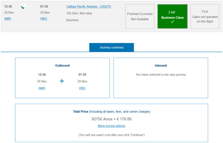 Executive Club Praemienflug Cathay Pacific Business Class Amsterdam Hongkong