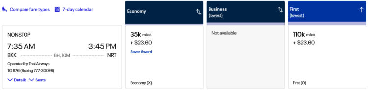 Mileage Plus Praemienflug Thai Airways First Class Bangkok Tokio