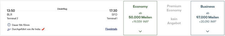 Miles And More Praemienflug Air India Business Class Bangalore San Francisco