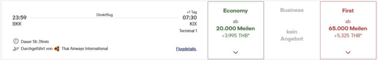 Miles And More Praemienflug Thai Airways First Class Bangkok Osaka