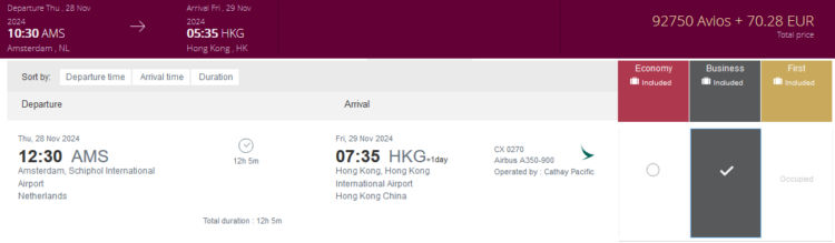 Privilege Club Praemienflug Cathay Pacific Business Class Amsterdam Hongkong