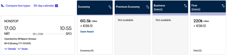 Mileage Plus Praemienflug Ana First Class Tokio San Francisco