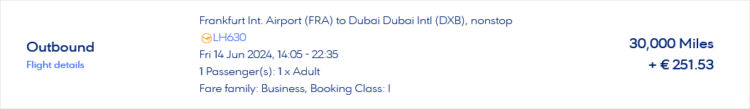 Miles Bonus Praemienflug Lufthansa Business Class Frankfurt Dubai