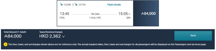 Asia Miles Praemienflug Cathay Pacific Business Class Frankfurt Hongkong Singapur