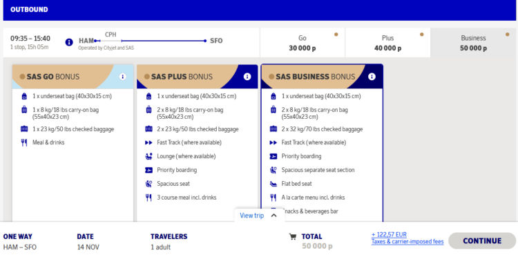 Eurobonus Praemienflug Sas Business Class Hamburg Kopenhagen San Francisco 2