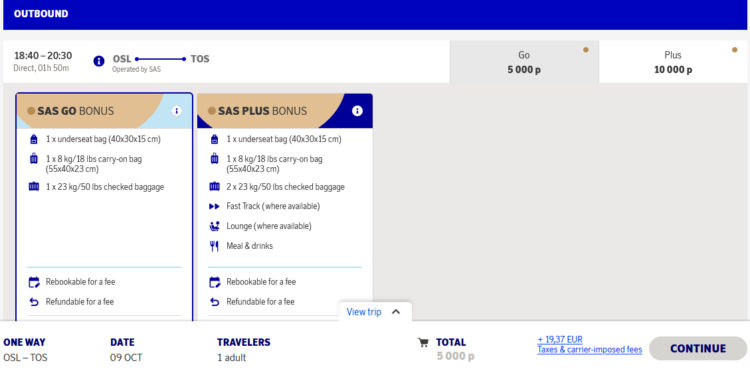 Eurobonus Praemienflug Sas Economy Class Oslo Tromso