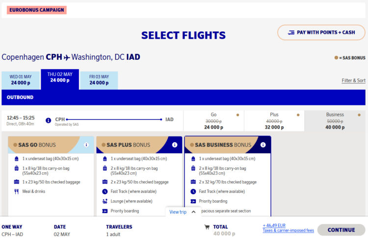 Eurobonus Rabatt Sas Business Class Kopenhagen Washington