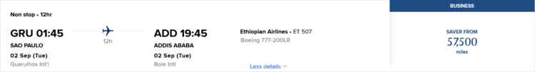 Krisflyer Praemienflug Ethiopian Business Class Sao Paulo Addis Abeba