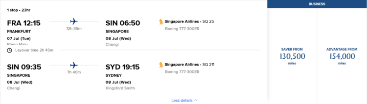 Krisflyer Praemienflug Singapore Airlines Business Class Frankfurt Singapur Sydney