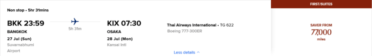 Krisflyer Praemienflug Thai Airways First Class Bangkok Osaka