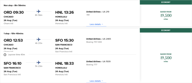Krisflyer Praemienflug United Economy Class Chicago Honolulu