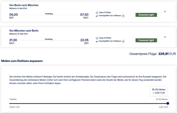 Lufthansa Cash And Miles Berlin Muenchen