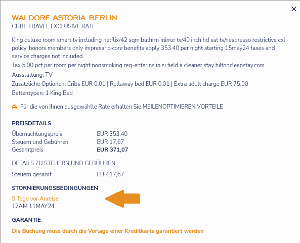 Meilenoptimieren Hotels Buchung Ratenbeschreibung Bearbeitet