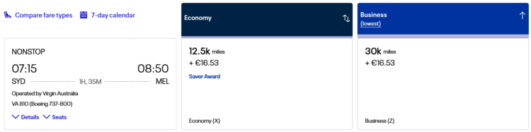 Mileage Plus Praemienflug Virgin Australia Sydney Melbourne