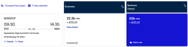Mileage Plus Praemienflug Virgin Australia Sydney Nadi