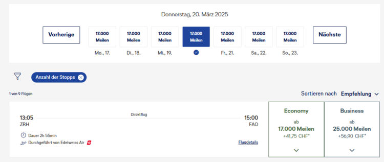 Miles And More Praemienflug Edelweiss A340 Zrh Fao