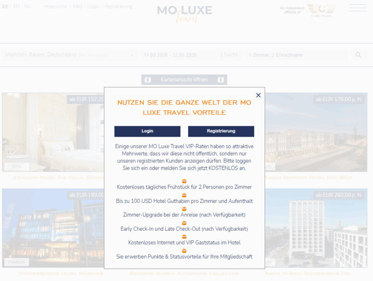 Moluxe Hotelsuche Cube Login Aufforderung