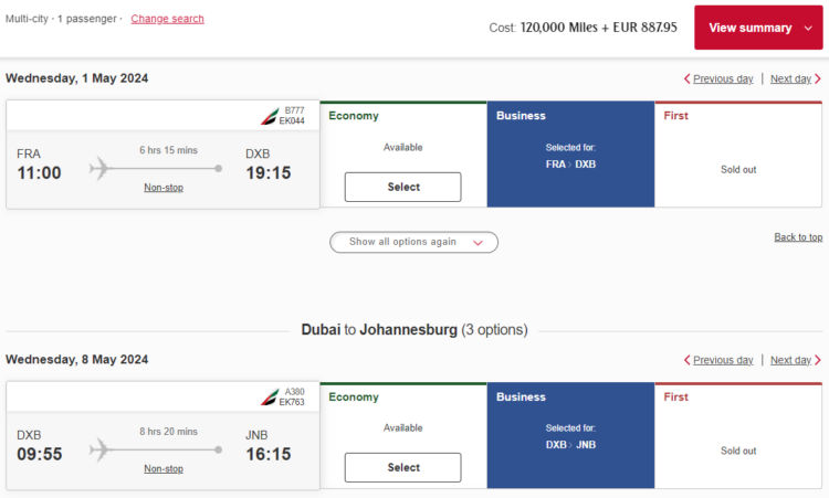 Skywards Praemienflug Mit Stopover Frankfurt Dubai Johannesburg