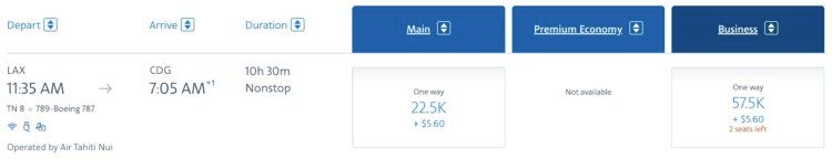 Aadvantage Praemienflug Air Tahiti Nui Business Class Los Angeles Paris Dezember 2025