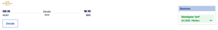 Flying Blue Praemienflug Etihad Business Class Abu Dhabi Bangkok