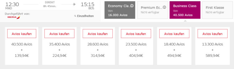 Iberia Plus Praemienflug Iberia Business Class Madrid Boston
