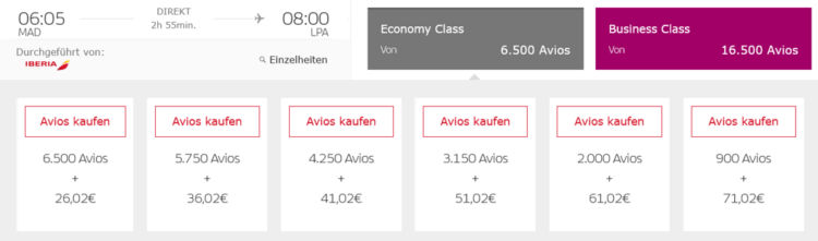 Iberia Plus Praemienflug Iberia Business Class Madrid Las Palmas
