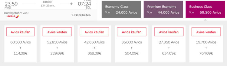 Iberia Plus Praemienflug Iberia Business Class Madrid Santiago