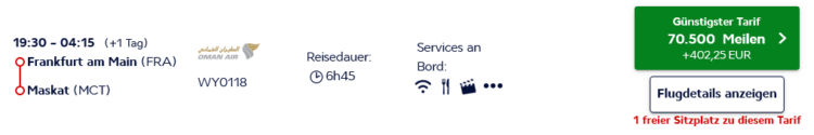 Flying Blue Praemienflug Oman Air First Class Frankfurt Muscat