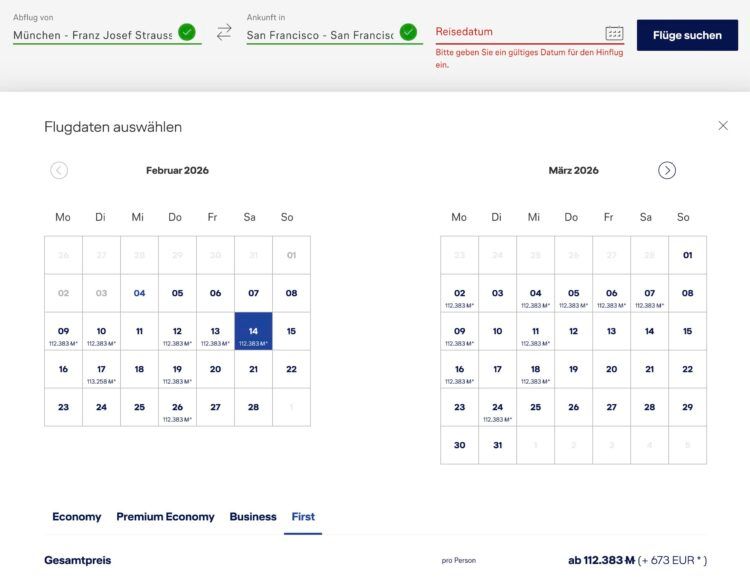 Miles And More Kalendersuche Muenchen San Francisco First Class