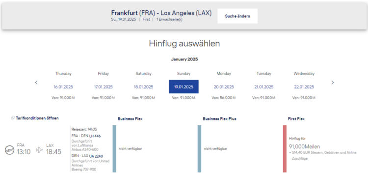 Miles And More Praemienflug Lufthansa First Class Frankfurt Denver Los Angeles