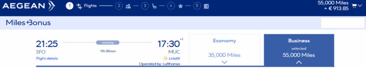 Aegean Miles Bonus Praemienflug Lufthansa Business Class San Francisco Muenchen
