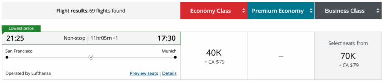 Aeroplan Praemienflug Lufthansa Business Class San Francisco Muenchen