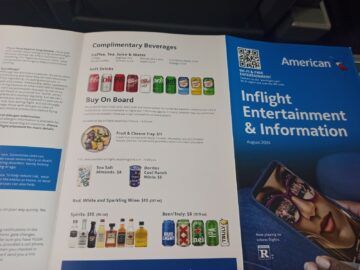 American Airlines Boeing 737 800 Domestic First Class Essen Menue