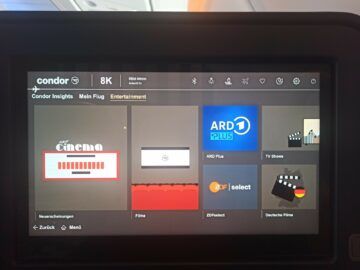 Condor Airbus A330neo Business Class Entertainment Bildschirm 3