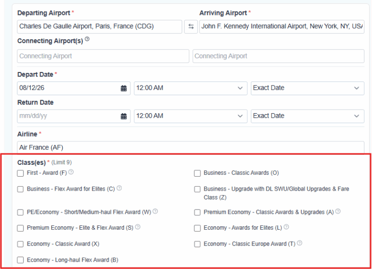 Expertflyer Award Buchungsklassen Air France