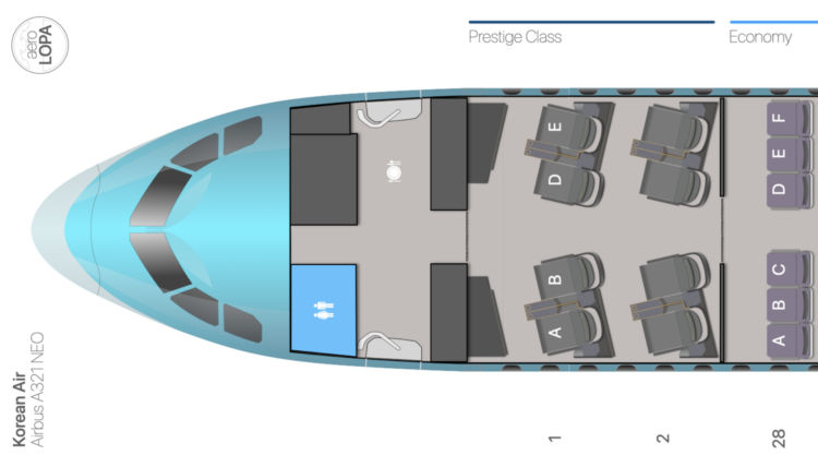 Korean Airlines Business Class Airbus A321neo Seatmap