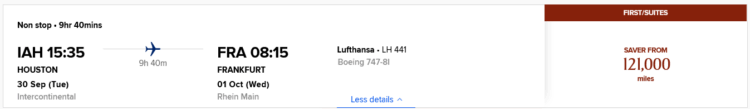Krisflyer Praemienflug Lufthansa First Class Houston Frankfurt