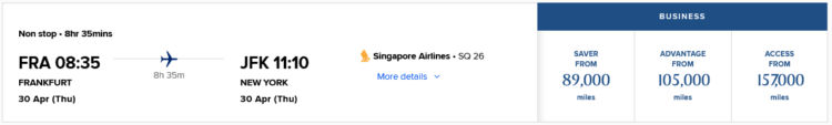 Krisflyer Praemienflug Singapore Airlines Business Class Frankfurt New York