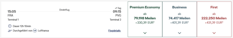 Miles And More Praemienflug Lufthansa First Class Frankfurt Shanghai