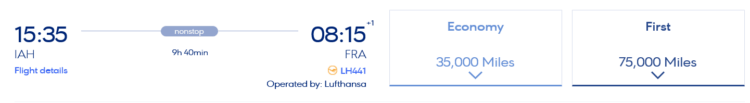 Miles Bonus Praemienflug Lufthansa First Class Houston Frankfurt