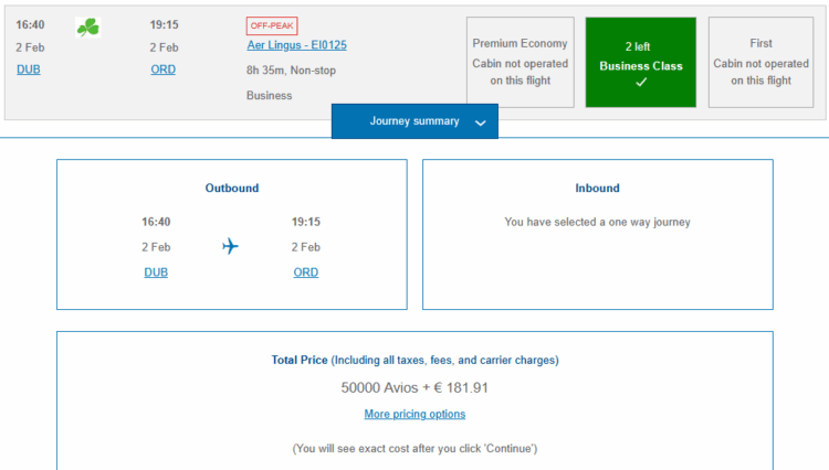 British Airways Club Praemienflug Aer Lingus Business Class Dublin Chicago